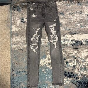 American Eagle Outfitters Gray Skinny Distressed Jeans